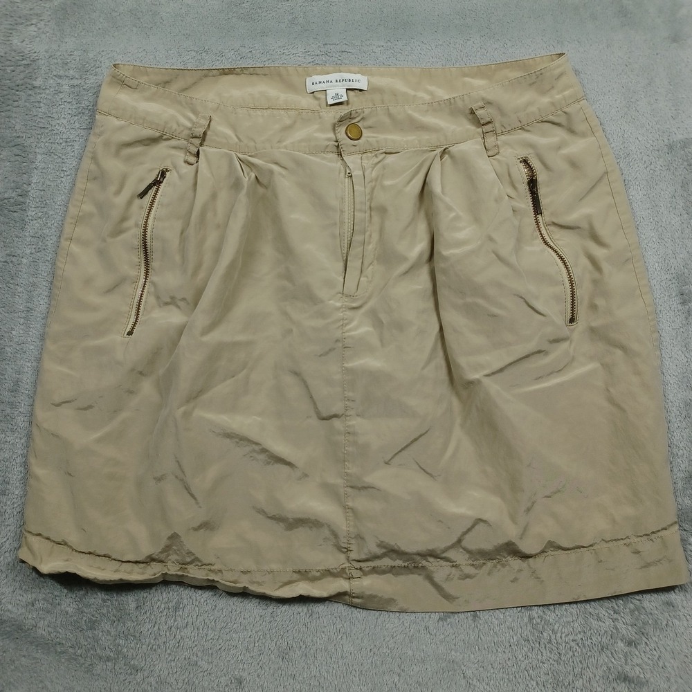 Banana Republic Skirt Womens 12 Brown Silk‎ Blend Pockets Preppy